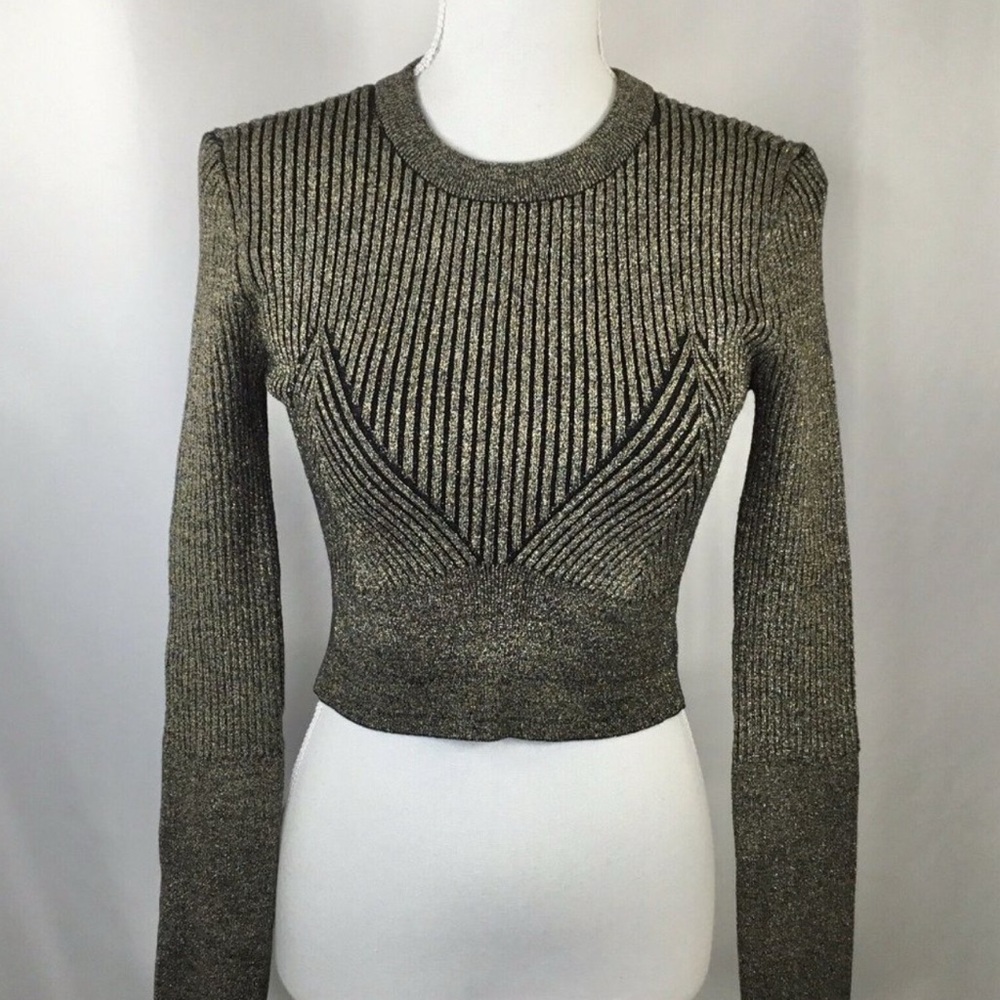 Nasty Gal Shimmering Black Ribbed Cropped Sweater